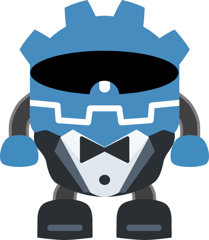 The Godot Engine logo wearing a tuxedo and sunglasses to represent a security person.