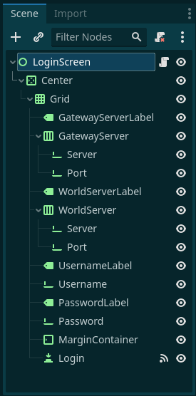 SceneTree der Login-GUI