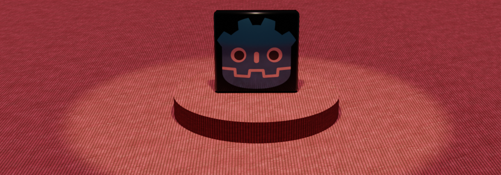 The Godot Engine logo on a red podest in the spotlight