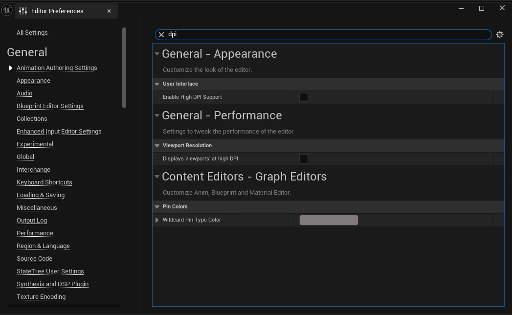 Disable UE high DPI settings